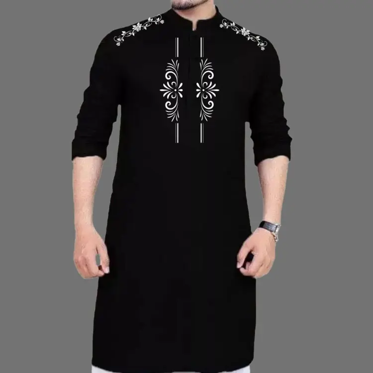 Staile Semi Long Linen Panjabi for Men Black